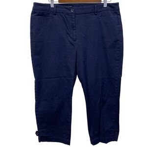 Talbots Perfect Skimmer Capris Navy Blue Women Size 14 Button Accent Pants